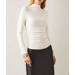 NWT OGL Womens Thermal Ruched Sides Tuckable Mockneck Top Small Eco-Mousse